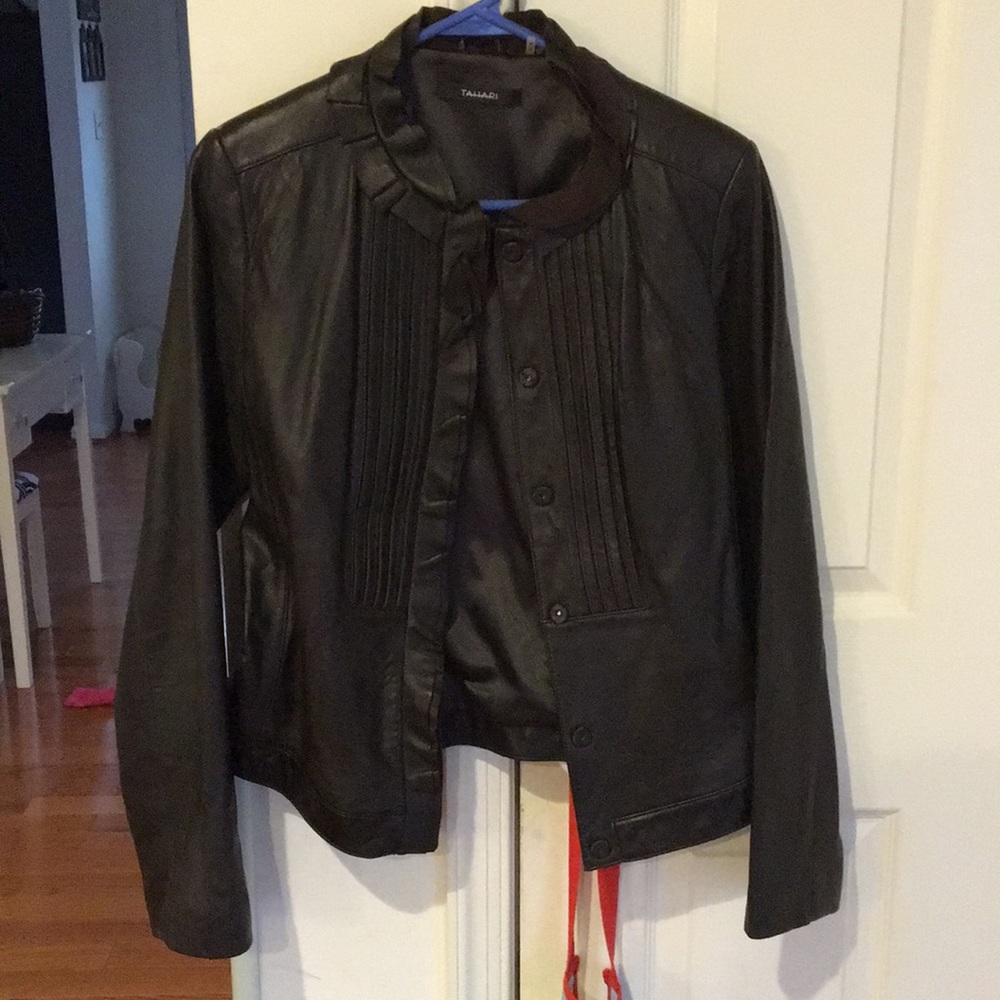 Tahari brown leather jacket M